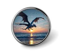 Sea Sunset Flying Dragon Distintivo rotondo personalizzato in metallo spilla da bavero adatta per abbigliamento borse cappello spilla stampata umoristica distintivo decorazioni per feste accessori per