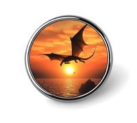 Sea Sunset Flying Dragon Distintivo rotondo personalizzato in metallo spilla da bavero adatta per abbigliamento borse cappello spilla stampata umoristica distintivo decorazioni per feste accessori per