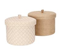 Sea Team 2 Pezzi Cestino Portaoggetti in Iuta e Cotone e Lino Simpatica Scatola Rotonda per Articoli da Toilette Articoli Vari 5 Litri Organizzatore di Gadget da Scrivania con Coperchio (Medio B)