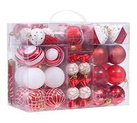 Sea Team 80 palline miste per l’albero di Natale antiurto e infrangibile in confezione regalo, ornamenti per festa, riutilizzabile, col manico portatile, arreda l’albero di Natale