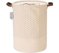 Sea Team Cesto per Biancheria in Tela - Contenitore Pieghevole con Manici in Pelle PU e Chiusura a Cordino, 45 x 35 cm, Interno Impermeabile - Motivo a Punti (Grigio)