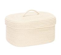 Sea Team Cesto portaoggetti ovale in corda di cotone con coperchio, cestino portaoggetti in tessuto intrecciato, contenitore per la cameretta dei bambini, cestino per pannolini, cestino per baby