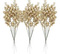 Sea Team Confezione da 24 rami di bacche di agrifoglio, bastoncini di frutta decorativi, steli lucidi, picchetti per albero di Natale, piccoli vasi, vacanze, matrimoni, feste, 11 pollici. Oro