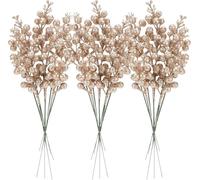 Sea Team Confezione da 24 rami di bacche di agrifoglio, bastoncini di frutta decorativi, steli lucidi, picchetti per albero di Natale, piccoli vasi, vacanze, matrimoni, feste, 11 pollici. Champagne
