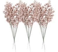 Sea Team Confezione da 24 rami di bacche di agrifoglio, bastoncini di frutta decorativi, steli lucidi, picchetti per albero di Natale, piccoli vasi, vacanze, matrimoni, feste, 11 pollici. Oro rosa