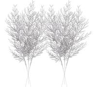 Sea Team Confezione da 24 rami di pino artificiali, bastoncini decorativi, steli scintillanti, picchetti per albero di Natale, piccoli vasi, vacanze, matrimoni, feste, 14 pollici. Argento