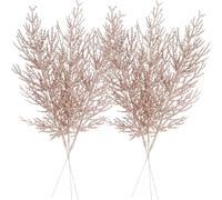 Sea Team Confezione da 24 rami di pino artificiali, bastoncini decorativi, steli scintillanti, picchetti per albero di Natale, piccoli vasi, vacanze, matrimoni, feste, 14 pollici. Oro rosa