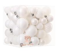Sea Team Confezione da 70 ornamenti natalizi con cordini, palline da 30 mm-50 mm, in plastica infrangibile, decorazioni da appendere per albero di Natale, vacanze, matrimoni, feste, colore bianco