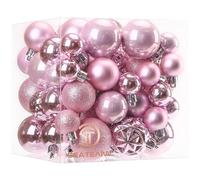 Sea Team Confezione da 70 ornamenti natalizi con cordini, palline da 30 mm-50 mm, in plastica infrangibile, decorazioni da appendere per albero di Natale, vacanze, matrimoni, feste, colore rosa