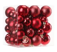 Sea Team Confezione da 70 ornamenti natalizi con cordini, palline da 30 mm-50 mm, in plastica infrangibile, decorazioni da appendere per albero di Natale, vacanze, matrimoni, feste, colore rosso