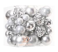 Sea Team Confezione da 70 palline di Natale con stringhe, 30 mm - 50 mm/1,18-1,97", in plastica, infrangibili, decorazioni da appendere per l'albero di Natale, vacanze, matrimoni, feste. Argento