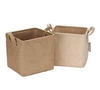 Sea Team, set di 2 cesti portaoggetti in iuta e cotone e lino, pieghevoli con manico, decorazione per la casa, articoli da toeletta, cancelleria, giocattoli vari, gioielli, colore beige, 26 x 26 x 26