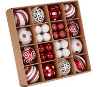 Sea Team Set di 44 palline assortite in plastica infrangibile, ciondoli e decorazioni per piccolo albero di Natale, ghirlande fai da te (rosso e bianco)