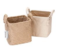 Sea Team Storage Baskets Organizer Box Bins in Juta e Cotone Lino Pieghevole con Manico Decorativo per la Casa Toiletteria Cartoleria Varie Giocattoli Jewerly Colore Beige 17 * 17 * 17CM 2PCS