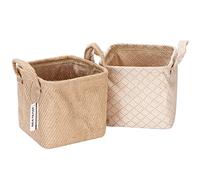 Sea Team Storage Baskets Organizer Box Bins in Juta e Cotone Lino Pieghevole con Manico Decorativo per la Casa Toiletteria Cartoleria Varie Giocattoli Jewerly Colore Beige 17 * 17 * 17CM 2PCS