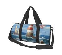 Sea to Shining Sea - Borsone da viaggio con stampa patriottica con tasca e tracolla regolabile, grande borsa da palestra alla moda per donne e uomini, nero, taglia unica, alla moda, Nero , Taglia