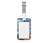 Sea to Shining Sea - Porta badge con stampa patriottica, porta carte di identità scorrevole, custodia protettiva verticale per carte d'identità, per uomini e donne, con cordino per ufficio