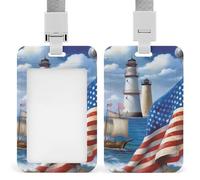 Sea to Shining Sea - Porta badge patriottico con cordino staccabile, protezione verticale in plastica resistente, per insegnanti, infermieri, ufficiali, personale di sicurezza