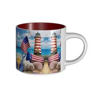 Sea to Shining Sea - Tazza in ceramica con stampa patriottica di grande capacità, tazze versatili per caffè, tè, facili da tenere, perfette per spazi di lavoro