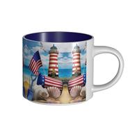 Sea to Shining Sea - Tazza in ceramica con stampa patriottica di grande capacità, tazze versatili per caffè, tè, facili da tenere, perfette per spazi di lavoro