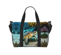 Sea Turtle Borse da viaggio, Weekender Carry On per donne, borsa sportiva da palestra, borsone da allenamento, durante la notte, Nero , Taglia unica
