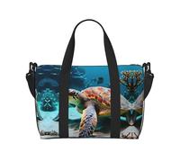Sea Turtle Borse da viaggio, Weekender Carry On per donne, borsa sportiva da palestra, borsone da allenamento, durante la notte, Nero , Taglia unica