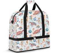 Sea Turtle Borsone da viaggio per donne e uomini, ippocampo ancora, borse per la notte per il fine settimana, pieghevole, separato dal bagnato, borsa tote da 47 l, per sport, palestra, yoga, Colore,