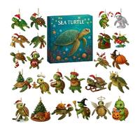 Sea Turtle Christmas Advent | 2D Acrylic Seasonal Decor 24 Days | Sea Turtles 2025 Countdown Calendar Pendants - For Holiday Home Car Wall Window Door Adults Kids Party Favors