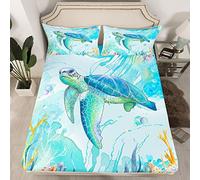 Sea Turtle Lenzuola Oceano Lenzuola Set di Lenzuola per Bambini Ragazzi Ragazze Marine Biancheria Da Letto Lenzuolo Sottomarino Rettile Tartaruga Copripiumino Blu Set di Lenzuola Singola
