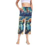 Sea Turtle under Night Capris, pantaloni Capri con coulisse, da donna, pantaloni da jogging da donna, Tartaruga di mare sotto la notte, M