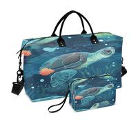Sea Turtle World, borsone da viaggio con borsa da toilette e tracolla regolabile, per viaggi, palestra, yoga, weekend, Multicolore, Taglia unica, Beauty case