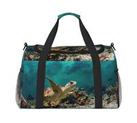 Sea Turtle1 Borsa da notte con stampa di tartarughe marine, borsa da allenamento, borsa da yoga, borsone per oggetti personali per Audlts, Nero , Taglia unica