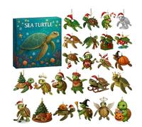 Sea Turtles Christmas Tree Ornament 2025 Countdown Calendar | Christmas Sea Turtle Advent Countdown,2D Acrylic Seasonal Decor 24 Days For Holiday Home Car Wall Window Door Adults Kids Party Favors