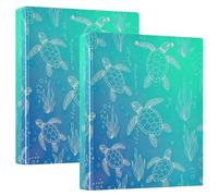 Sea Turtles - Raccoglitore a 3 anelli con 3 anelli, 3,8 cm, con portablocco grande, 3 raccoglitori per scuola, università, ufficio (confezione da 2)