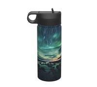 Sea under the Aurora Borealis - Borraccia termica da viaggio per il tempo libero, con cannuccia in acciaio inox (510 ml), adatta per campeggio, fitness, escursioni all'aria aperta,