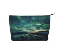 Sea under the Aurora Borealis - Borsa cosmetica da donna in velluto a coste, portafoglio portatile con cerniera, adatta per viaggi e conservazione quotidiana di cosmetici,