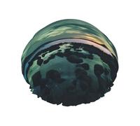Sea under the Aurora Borealis Cuffia da doccia stampata, riutilizzabile, appositamente progettata per i capelli lunghi delle donne, struttura a doppio strato, adatta per il bagno.