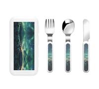 Sea under the Aurora Borealis Set di stoviglie per bambini, set di 3 pezzi, coltello, forchetta e cucchiaio, posate riutilizzabili, stoviglie portatili per la protezione degli alimenti per bambini