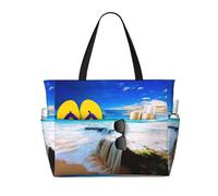 Sea Wave Landscape Print Large Waterproof Beach Tote Bag per le donne con zip e tasche borsa pieghevole per viaggi, piscina, shopping, vacanze, palestra