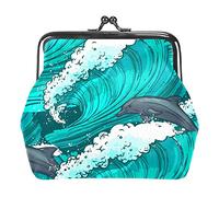 Sea Waves Seamless Pattern Portamonete Kiss Lock Change Purse Vintage Trinkets Pouch