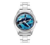Sea Wildlife Killer Whales, orologio casual da uomo, con cinturino in acciaio inox, orologio da polso al quarzo in lega, Stile:, regular, Bracciale
