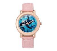 Sea Wildlife Killer Whales, orologio da polso da donna, elegante, analogico, al quarzo, cinturino in pelle, Stile:, regular, Cinturino