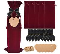 SEABABOO Sacchetti Regalo Di Vino Premium Sacchetto Di Vino Imballaggio 6Pcs Borse Porta Vino Coulisse In Velluto con Bottiglie Di Vino e Bottiglie Fiocchi Regalo per Compleanni Feste (Rosso)