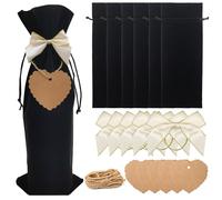 SEABABOO Sacchetti Regalo Di Vino Premium Sacchetto Di Vino Imballaggio 6Pcs Borse Porta Vino Coulisse In Velluto con Bottiglie Di Vino e Bottiglie Fiocchi Regalo per Compleanni Feste (Nero)