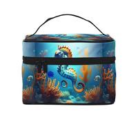 Seabed Coral Seahorse Borsa cosmetica impermeabile portatile di grande capacità 23x17x16cm per viaggi sport all'aria aperta regalo compagno di nozze, Nero , Taglia unica