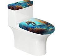 Seabed Coral Seahorse - Copriwater morbido, 2 pezzi, elastici, riutilizzabili, per WC a forma di U o O, decorazione per il bagno