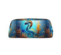 Seabed Coral Seahorse - Custodia in pelle leggera e portatile con cerniera, 20,5 x 5,5 x 8 cm, per ufficio, viaggi, trucchi, Argento, Taglia unica, Portamonete