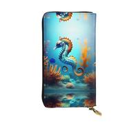 Seabed Coral Seahorse - Portafoglio lungo in pelle con motivo cavalluccio marino (19 x 10,4 cm), scomparto multifunzione extra large, ottimo regalo