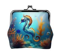 Seabed Coral Seahorse - Portamonete a doppio lato, da donna, piccolo porta carte di credito in pelle PU