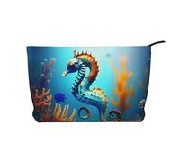 Seabed Coral Seahorse - Trousse in velluto a coste alla moda, chiusura a cerniera, adatta per viaggi, campeggio e uso quotidiano